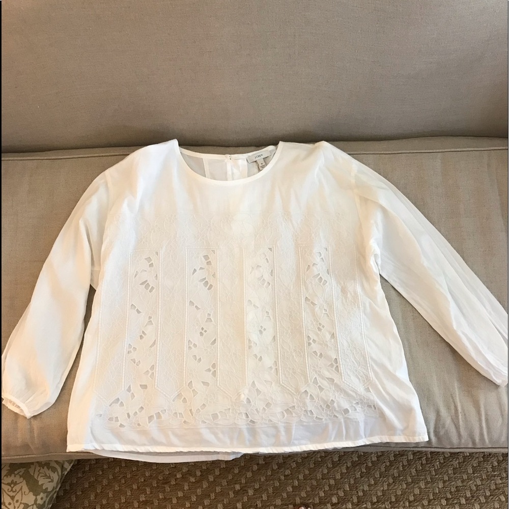 J Crew white cotton and lace blouse size 16